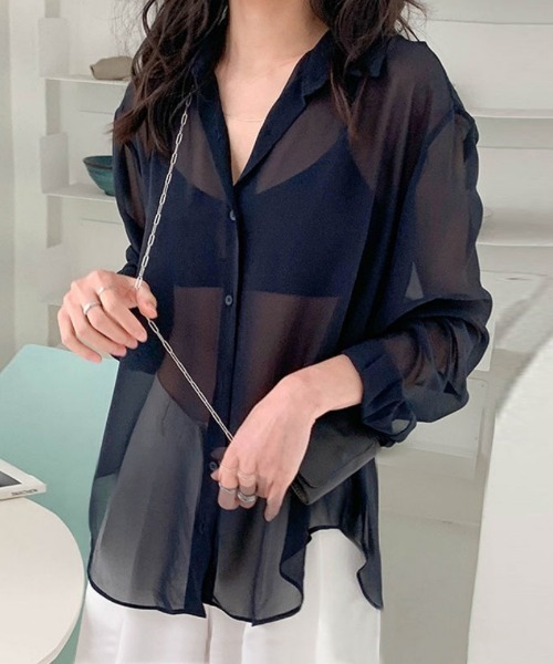 BLANC FICELLE(ブランフィセル)の「シースルーブラウス(シャツ/ブラウス・レディース・ブラック/ホワイト/グレー・M/L/XL)」の15枚目の写真
