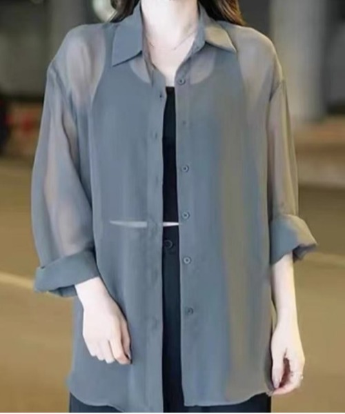 BLANC FICELLE(ブランフィセル)の「シースルーブラウス(シャツ/ブラウス・レディース・ブラック/ホワイト/グレー・M/L/XL)」の6枚目の写真