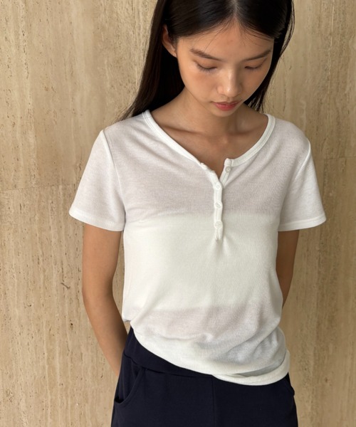 ヘンリーネックリブトップス（Tシャツ/カットソー）｜FUULLY