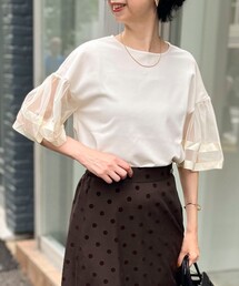 MICO COULIER | カットジョーゼット袖レースブラウス(Tシャツ/カットソー)