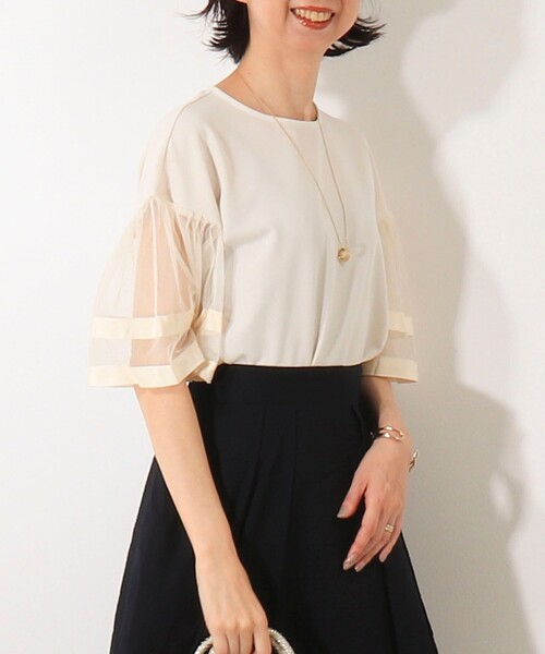 MICO COULIER（ミコクリエ）の「カットジョーゼット袖レースブラウス（Tシャツ/カットソー・レディース・ブラック/キナリ・38）」の22枚目の写真