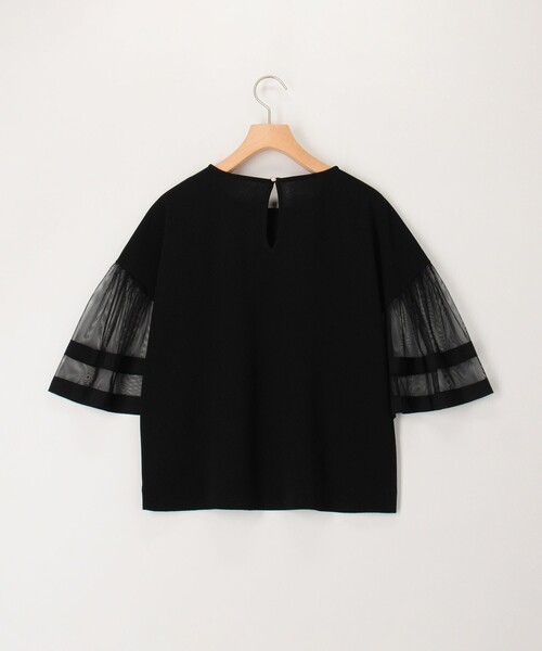 MICO COULIER（ミコクリエ）の「カットジョーゼット袖レースブラウス（Tシャツ/カットソー・レディース・ブラック/キナリ・38）」の5枚目の写真