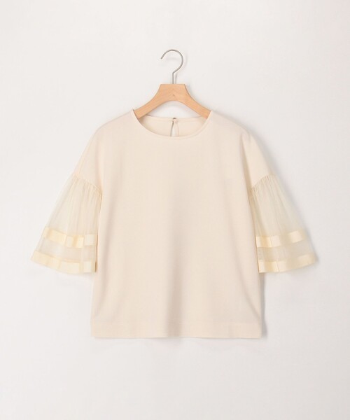 MICO COULIER（ミコクリエ）の「カットジョーゼット袖レースブラウス（Tシャツ/カットソー・レディース・ブラック/キナリ・38）」の6枚目の写真