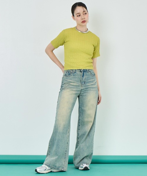 ANAP(アナップ)の「ウォッシュ 加工 デニム ワイド パンツ(デニムパンツ・レディース・ブルー/ライトブルー・S/M)」の5枚目の写真
