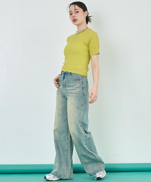 ANAP(アナップ)の「ウォッシュ 加工 デニム ワイド パンツ(デニムパンツ・レディース・ブルー/ライトブルー・S/M)」の6枚目の写真