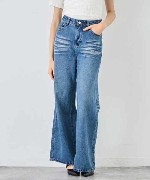 ANAP(アナップ)の「ウォッシュ 加工 デニム ワイド パンツ(デニムパンツ・レディース・ブルー/ライトブルー・S/M)」の9枚目の写真