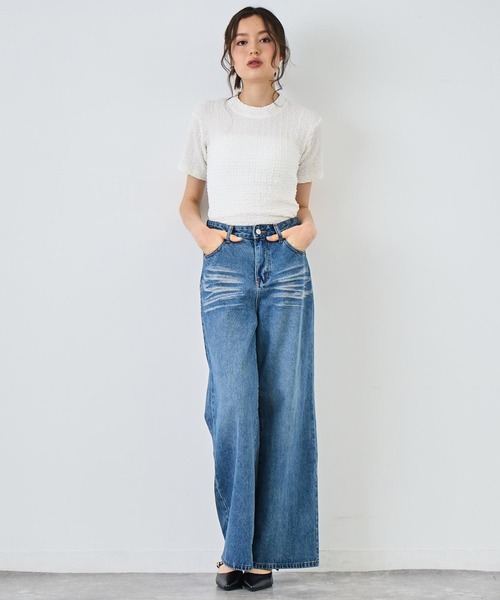 ANAP(アナップ)の「ウォッシュ 加工 デニム ワイド パンツ(デニムパンツ・レディース・ブルー/ライトブルー・S/M)」の13枚目の写真