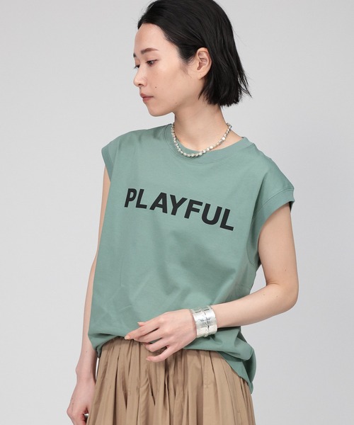 BABYLONE(バビロン)の「PLAYFUL ノースリTEE(タンクトップ・レディース・チャコール/ホワイト/ライム・フリー)」の3枚目の写真