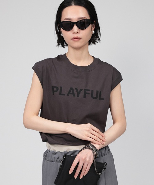 BABYLONE(バビロン)の「PLAYFUL ノースリTEE(タンクトップ・レディース・チャコール/ホワイト/ライム・フリー)」の2枚目の写真