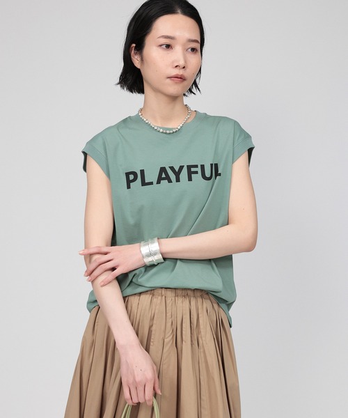 BABYLONE(バビロン)の「PLAYFUL ノースリTEE(タンクトップ・レディース・チャコール/ホワイト/ライム・フリー)」の16枚目の写真