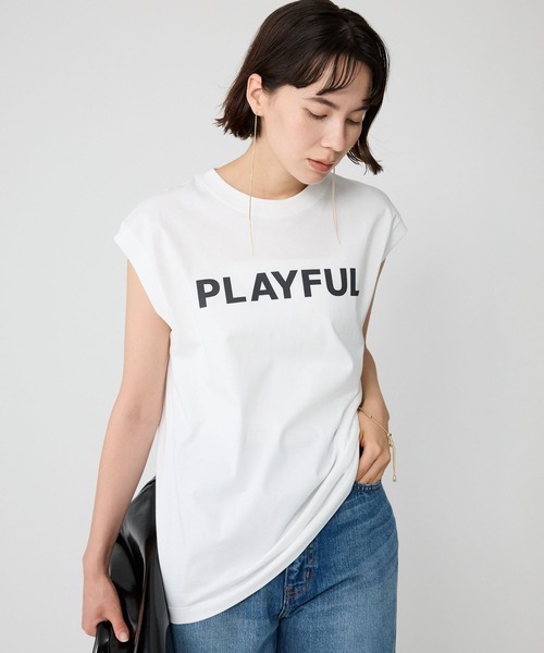 BABYLONE(バビロン)の「PLAYFUL ノースリTEE(タンクトップ・レディース・チャコール/ホワイト/ライム・フリー)」の5枚目の写真