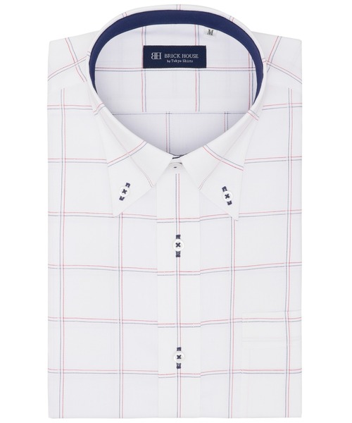 TOKYO SHIRTS(トウキョウシャツ)の「【吸水速乾】 形態安定ノーアイロン ボタンダウン 半袖ビジネスワイシャツ(ビジネスシャツ・メンズ・レッド系その他・首回り39cm/首回り41cm/首回り42cm/首回り43cm/首回り37cm)」の1枚目の写真