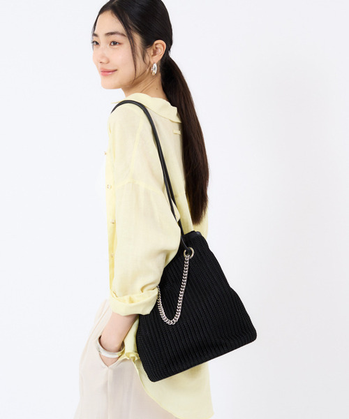 セール】CHAIN CROCHET MED BUCKET ブラッククロシェ（トートバッグ