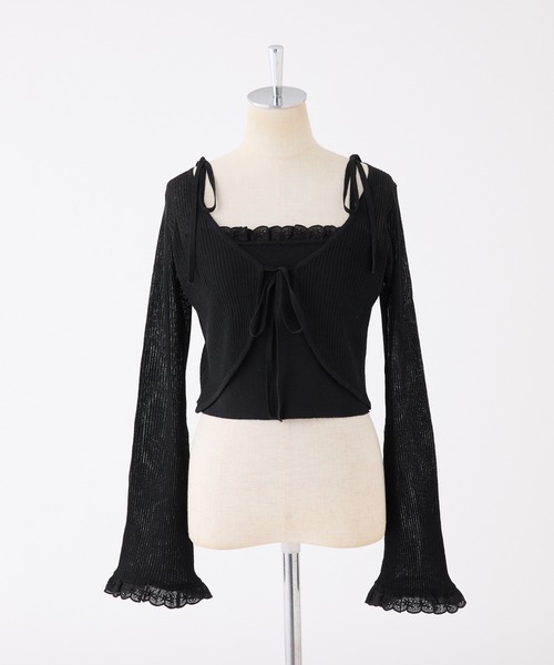 one after another NICE CLAUP（ワンアフターアナザーナイスクラップ）の「レースニットアンサンブル（アンサンブル・レディース・オフホワイト/ピンク/ブラック・FREE）」の8枚目の写真