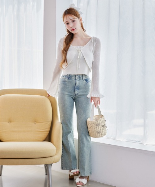 one after another NICE CLAUP（ワンアフターアナザーナイスクラップ）の「レースニットアンサンブル（アンサンブル・レディース・オフホワイト/ピンク/ブラック・FREE）」の4枚目の写真