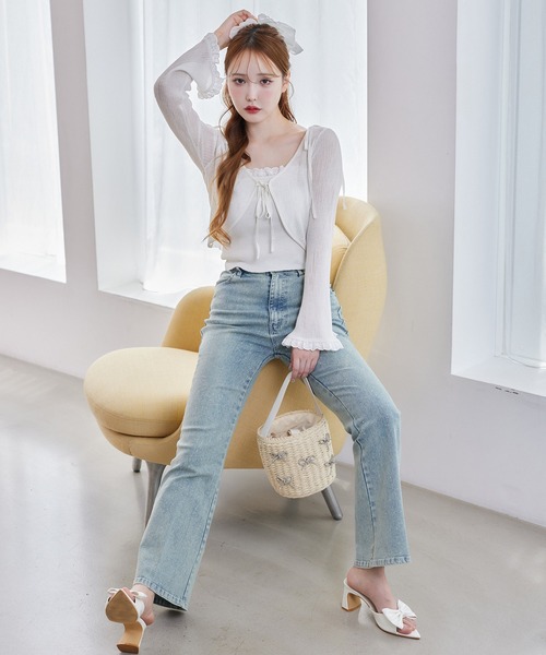 one after another NICE CLAUP（ワンアフターアナザーナイスクラップ）の「レースニットアンサンブル（アンサンブル・レディース・オフホワイト/ピンク/ブラック・FREE）」の6枚目の写真