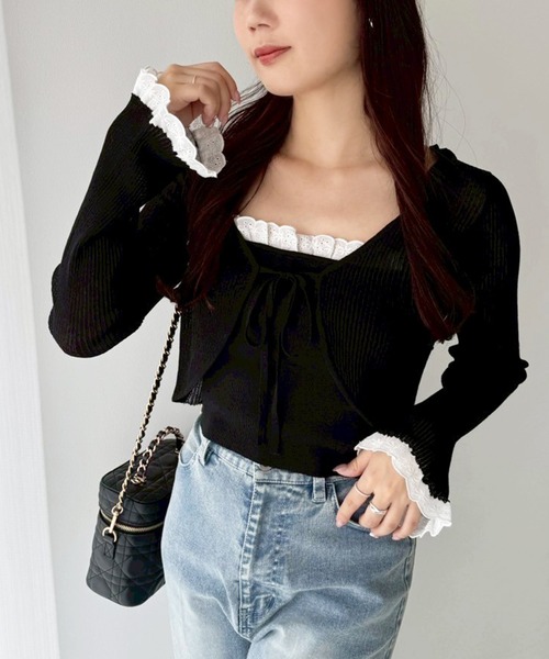 one after another NICE CLAUP（ワンアフターアナザーナイスクラップ）の「レースニットアンサンブル（アンサンブル・レディース・オフホワイト/ピンク/ブラック・FREE）」の21枚目の写真