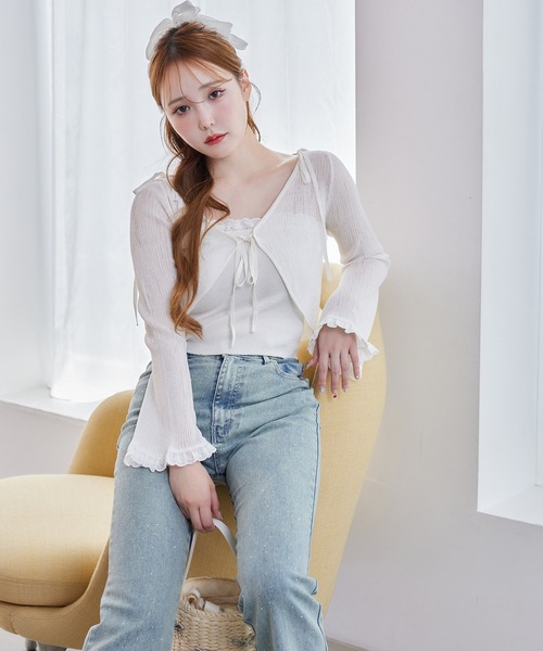 one after another NICE CLAUP（ワンアフターアナザーナイスクラップ）の「レースニットアンサンブル（アンサンブル・レディース・オフホワイト/ピンク/ブラック・FREE）」の19枚目の写真