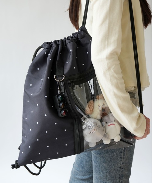 Port(ポート)の「【 Port / ポート 】 クリア ポケット付き デザイン ナップサック スター / ドット #(バックパック/リュック・レディース・ホワイト/ブラック/ホワイト系その他/ブラック系その他・FREE)」の4枚目の写真
