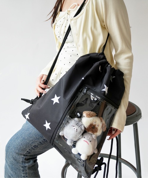 Port(ポート)の「【 Port / ポート 】 クリア ポケット付き デザイン ナップサック スター / ドット #(バックパック/リュック・レディース・ホワイト/ブラック/ホワイト系その他/ブラック系その他・FREE)」の1枚目の写真