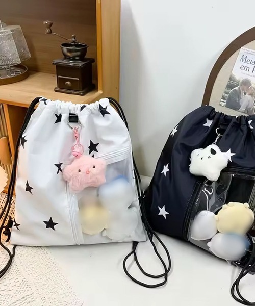 Port(ポート)の「【 Port / ポート 】 クリア ポケット付き デザイン ナップサック スター / ドット #(バックパック/リュック・レディース・ホワイト/ブラック/ホワイト系その他/ブラック系その他・FREE)」の9枚目の写真