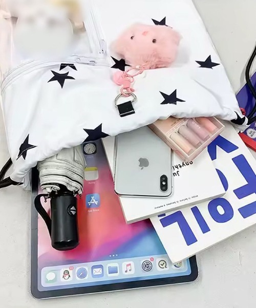 Port(ポート)の「【 Port / ポート 】 クリア ポケット付き デザイン ナップサック スター / ドット #(バックパック/リュック・レディース・ホワイト/ブラック/ホワイト系その他/ブラック系その他・FREE)」の10枚目の写真