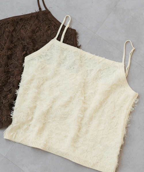 Spick & Span(スピックアンドスパン)の「手洗い可 / フリンジニットキャミソール(キャミソール・レディース・ホワイト/ブラウン/ブラック・FREE)」の1枚目の写真