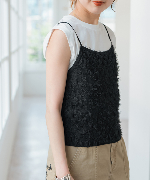 Spick & Span(スピックアンドスパン)の「手洗い可 / フリンジニットキャミソール(キャミソール・レディース・ホワイト/ブラウン/ブラック・FREE)」の4枚目の写真