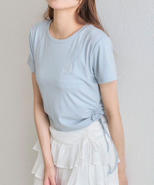 OLIVE des OLIVE(オリーブデオリーブ)の「ドロストTee(Tシャツ/カットソー・レディース・ネイビー/オフホワイト/サックスブルー・FREE)」の16枚目の写真