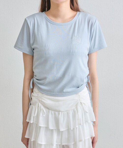 OLIVE des OLIVE(オリーブデオリーブ)の「ドロストTee(Tシャツ/カットソー・レディース・ネイビー/オフホワイト/サックスブルー・FREE)」の18枚目の写真