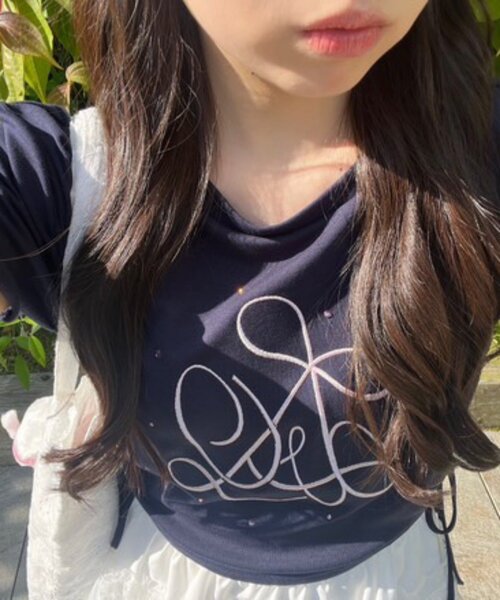 OLIVE des OLIVE(オリーブデオリーブ)の「ドロストTee(Tシャツ/カットソー・レディース・ネイビー/オフホワイト/サックスブルー・FREE)」の3枚目の写真