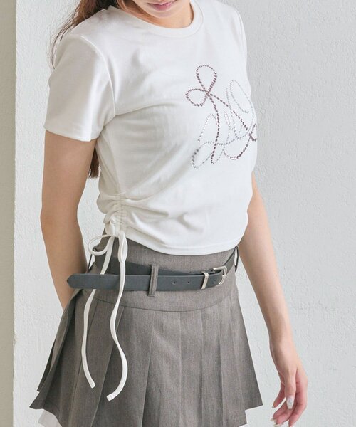 OLIVE des OLIVE(オリーブデオリーブ)の「ドロストTee(Tシャツ/カットソー・レディース・ネイビー/オフホワイト/サックスブルー・FREE)」の2枚目の写真
