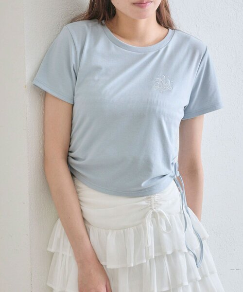 OLIVE des OLIVE(オリーブデオリーブ)の「ドロストTee(Tシャツ/カットソー・レディース・ネイビー/オフホワイト/サックスブルー・FREE)」の1枚目の写真