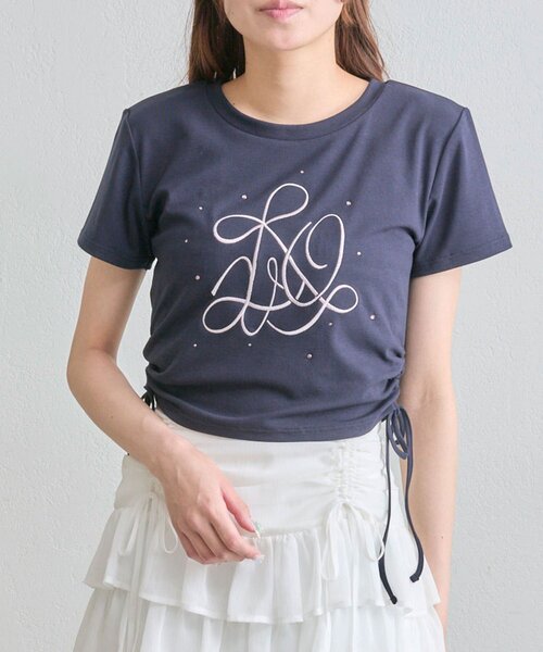 OLIVE des OLIVE(オリーブデオリーブ)の「ドロストTee(Tシャツ/カットソー・レディース・ネイビー/オフホワイト/サックスブルー・FREE)」の4枚目の写真