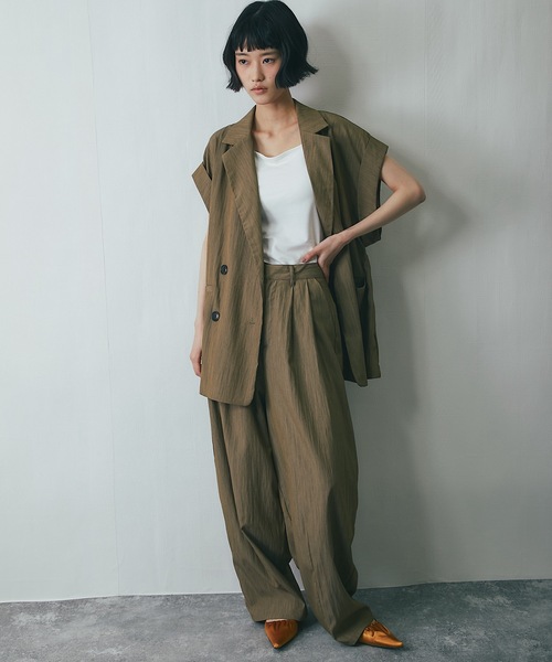えぬ様 S,M,Lサイズ展開】ツータックルーズスラックスパンツ/リネン