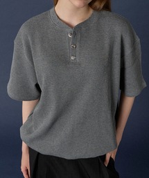 ONCILY(IVF[)SILVER BUTTON HENRY NECK THERMAL T-SHIRT / Vo[{^w[lbNT[}TVc(TVc/Jbg\[)