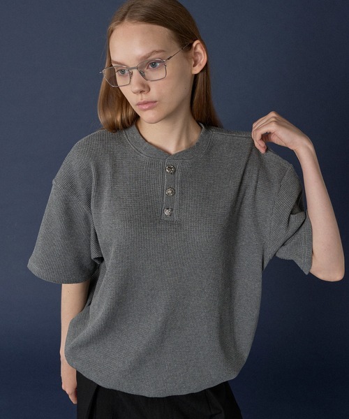 SILVER BUTTON HENRY NECK THERMAL T-SHIRT / シルバーボタンヘンリー