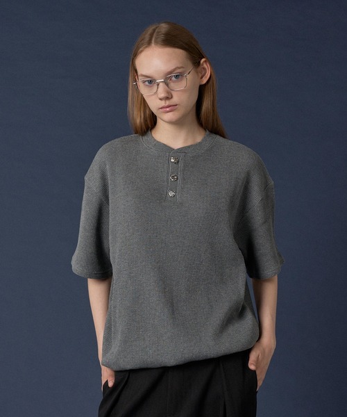 SILVER BUTTON HENRY NECK THERMAL T-SHIRT / シルバーボタンヘンリー