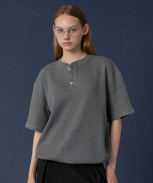 SILVER BUTTON HENRY NECK THERMAL T-SHIRT / シルバーボタンヘンリー