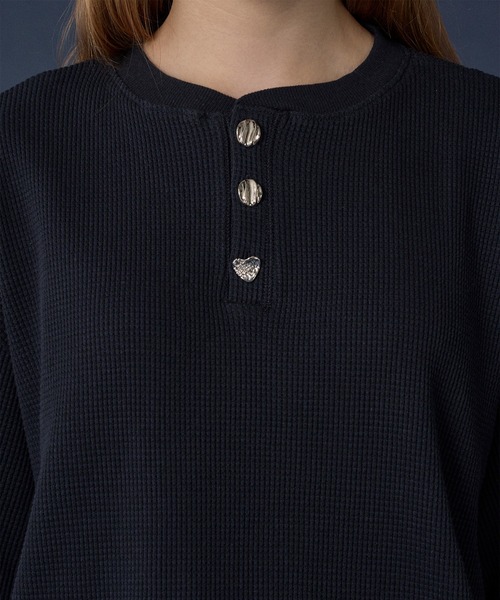 SILVER BUTTON HENRY NECK THERMAL T-SHIRT / シルバーボタン