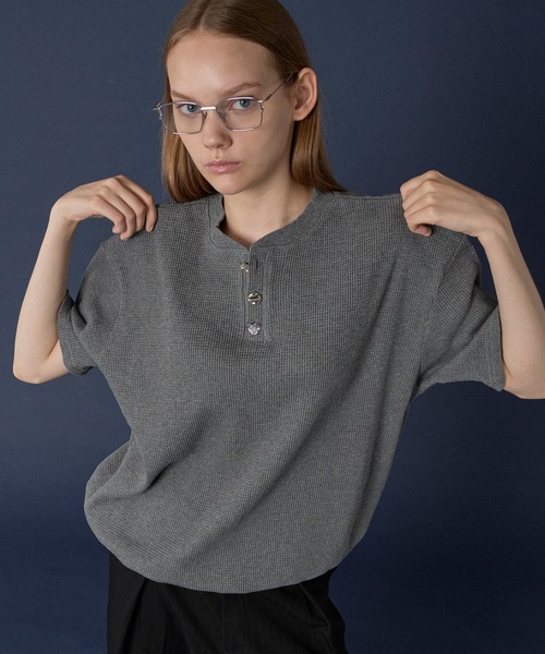 SILVER BUTTON HENRY NECK THERMAL T-SHIRT / シルバーボタンヘンリー
