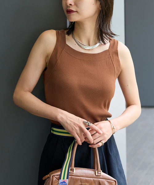 JOURNAL STANDARD(ジャーナルスタンダード)の「アメスリニットタンクトップ(タンクトップ・レディース・ブラウン/ブラック/ホワイト×ホワイト・FREE)」の6枚目の写真