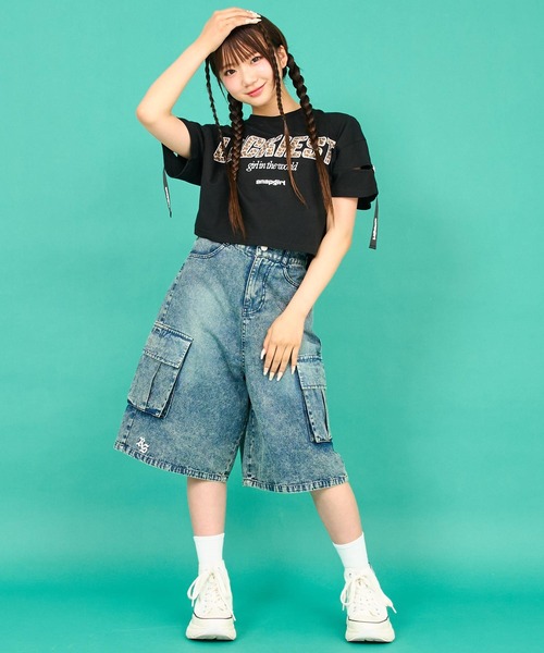ANAP GｉRL（アナップガール）の「レオパード柄 肩アキテープ トップス（Tシャツ/カットソー・キッズ・ラベンダー/ホワイト/ブラック・XS/M/S）」の18枚目の写真