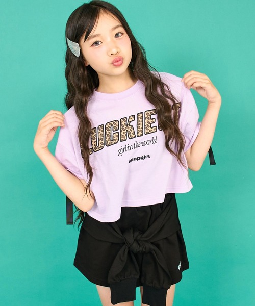 ANAP GｉRL（アナップガール）の「レオパード柄 肩アキテープ トップス（Tシャツ/カットソー・キッズ・ラベンダー/ホワイト/ブラック・XS/M/S）」の19枚目の写真