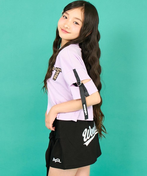 ANAP GｉRL（アナップガール）の「レオパード柄 肩アキテープ トップス（Tシャツ/カットソー・キッズ・ラベンダー/ホワイト/ブラック・XS/M/S）」の13枚目の写真