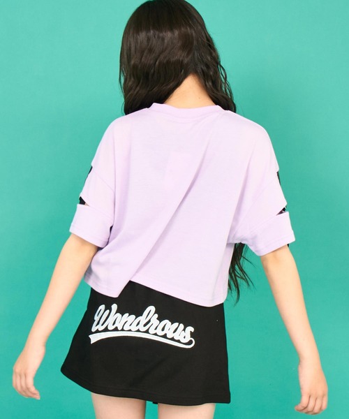 ANAP GｉRL（アナップガール）の「レオパード柄 肩アキテープ トップス（Tシャツ/カットソー・キッズ・ラベンダー/ホワイト/ブラック・XS/M/S）」の14枚目の写真