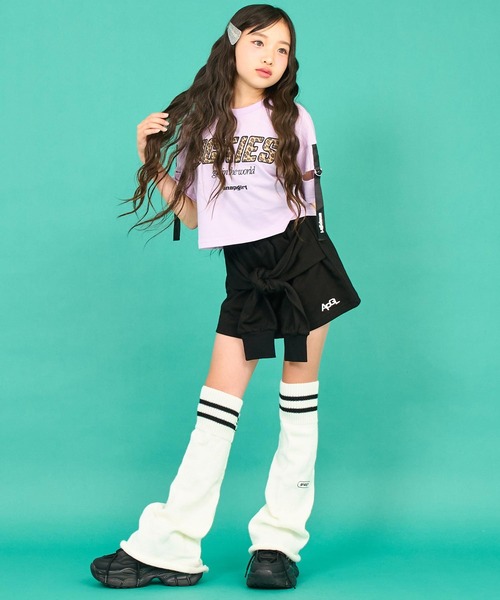 ANAP GｉRL（アナップガール）の「レオパード柄 肩アキテープ トップス（Tシャツ/カットソー・キッズ・ラベンダー/ホワイト/ブラック・XS/M/S）」の15枚目の写真