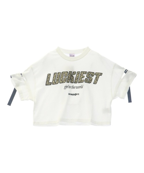 ANAP GｉRL（アナップガール）の「レオパード柄 肩アキテープ トップス（Tシャツ/カットソー・キッズ・ラベンダー/ホワイト/ブラック・XS/M/S）」の4枚目の写真