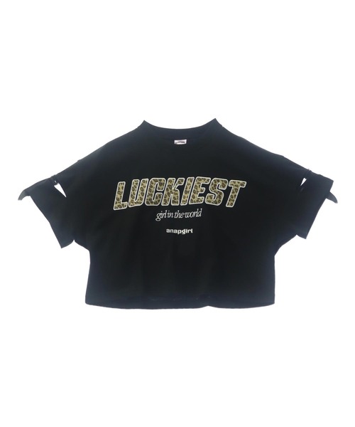 ANAP GｉRL（アナップガール）の「レオパード柄 肩アキテープ トップス（Tシャツ/カットソー・キッズ・ラベンダー/ホワイト/ブラック・XS/M/S）」の5枚目の写真