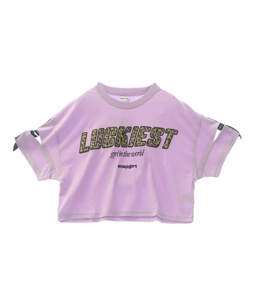 ANAP GｉRL（アナップガール）の「レオパード柄 肩アキテープ トップス（Tシャツ/カットソー・キッズ・ラベンダー/ホワイト/ブラック・XS/M/S）」の6枚目の写真